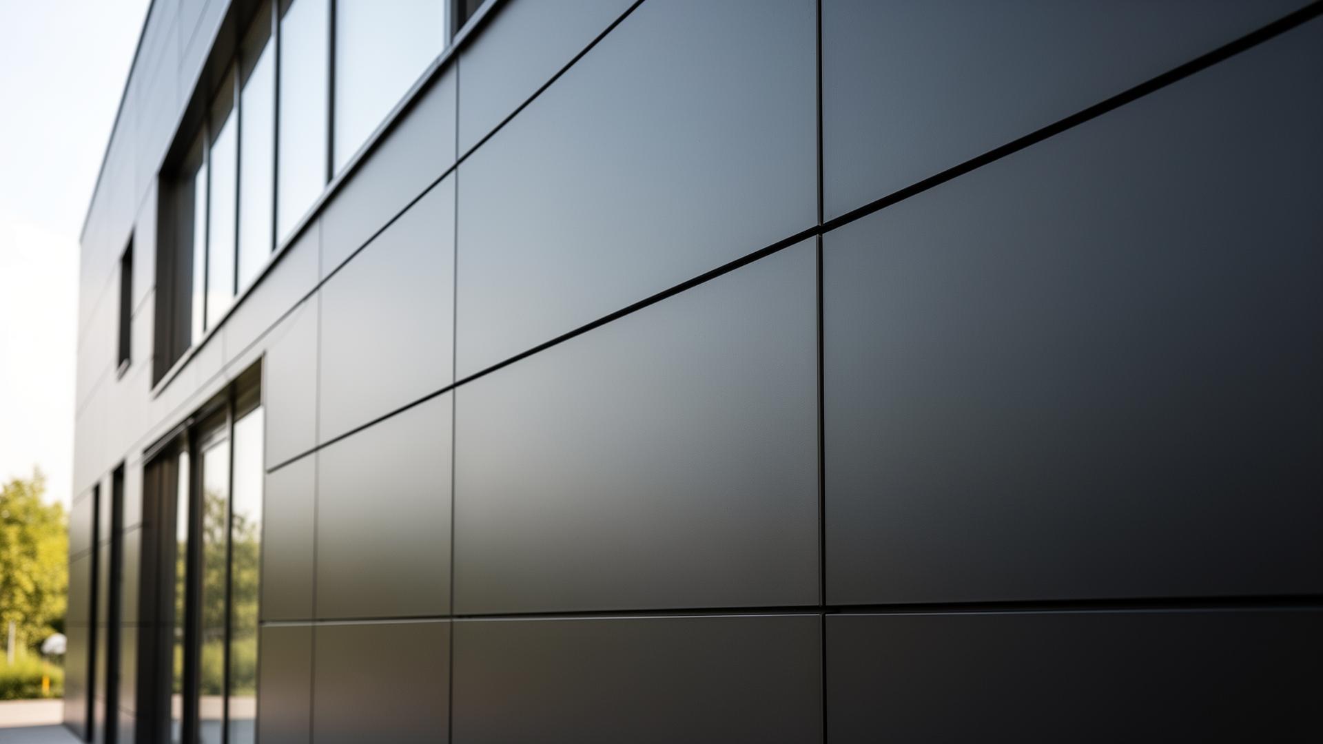 Modern facade with anthracite resprayed cladding